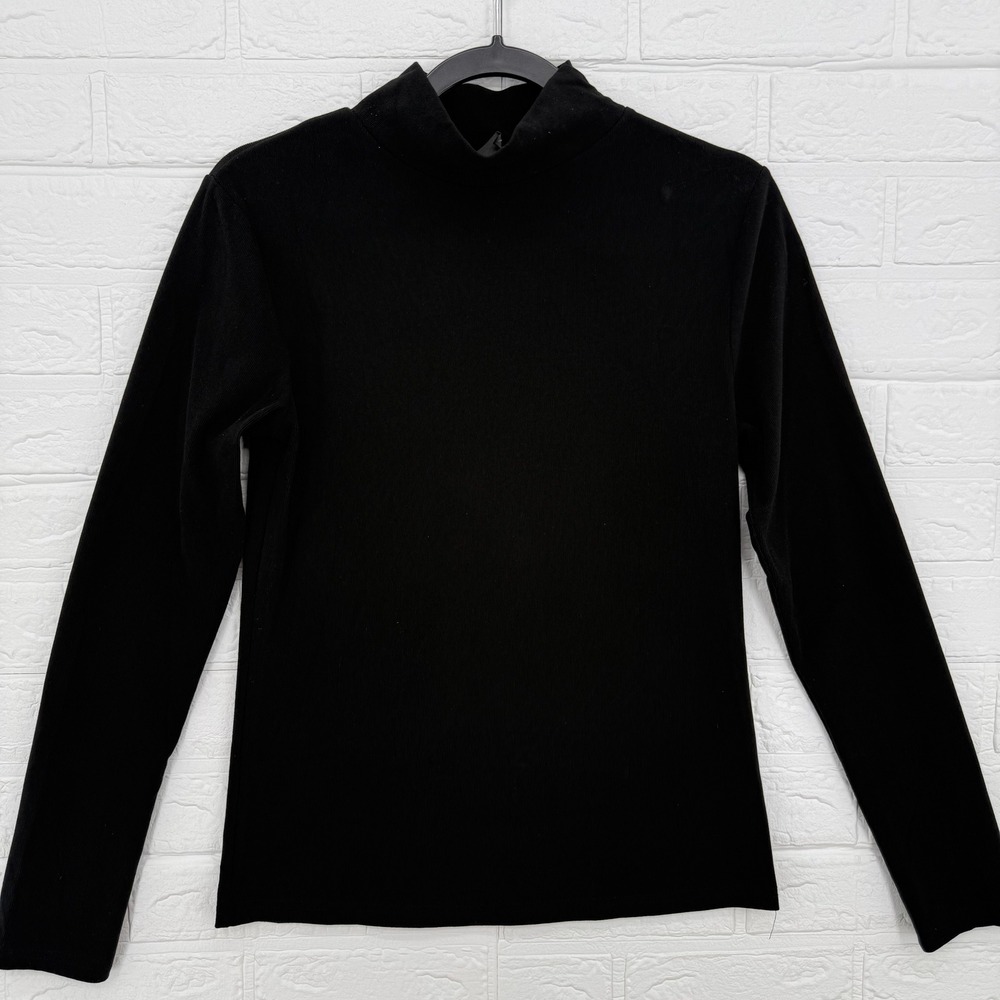 DAZY Mock Neck Top Womens Medium Black Ribbed Long Sleeve Slim Fit Knit